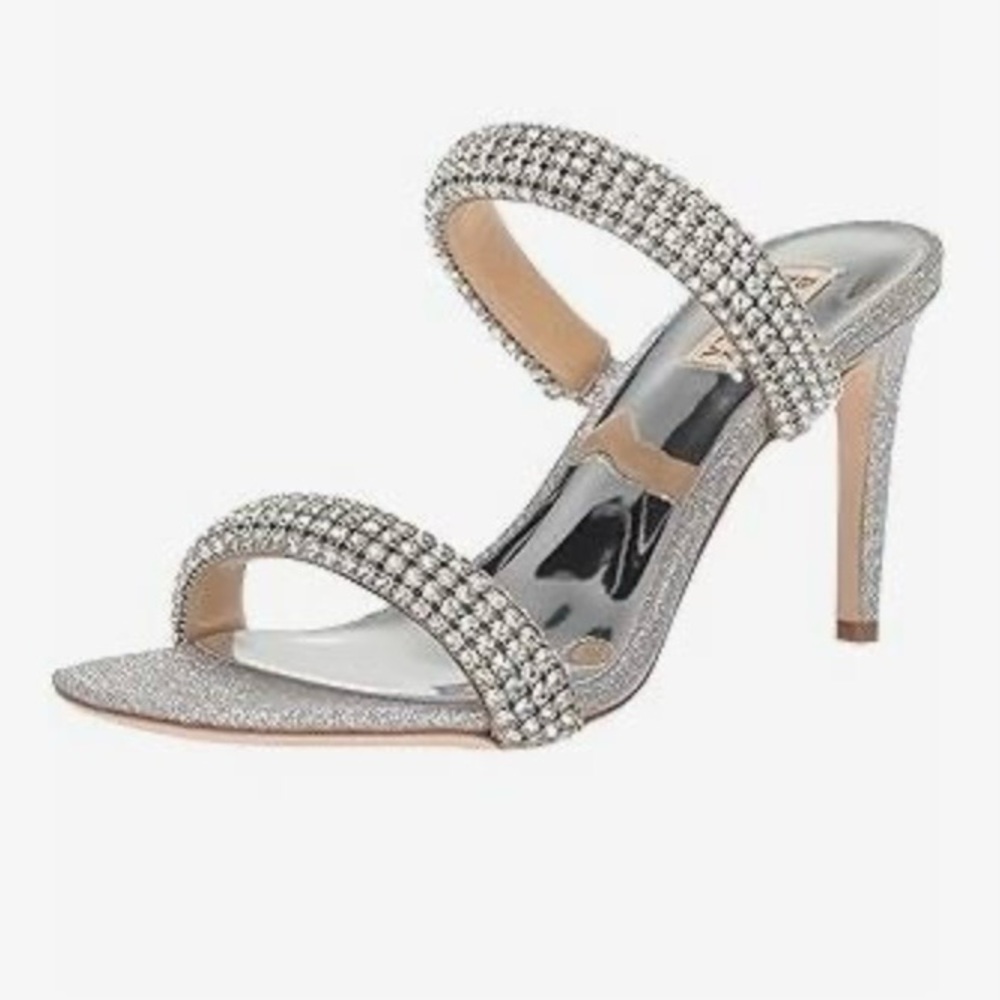 New Badgley Mischka Crystal Jeweled Heels Sandals Wedding Bridal Holiday Shoes 9